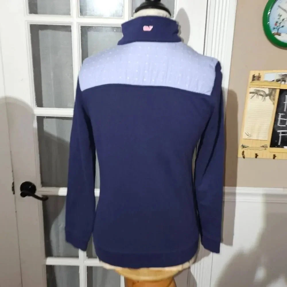 Vineyard Vines Womens Navy Dot‎ Stripe 1/4 Zip Shep Shirt XS